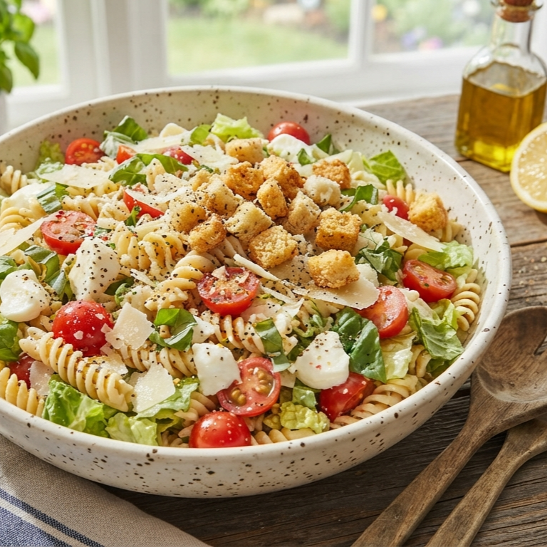 Caprese Caesar Pasta Salad with SALTOPIA's Caesar low sodium seasoning