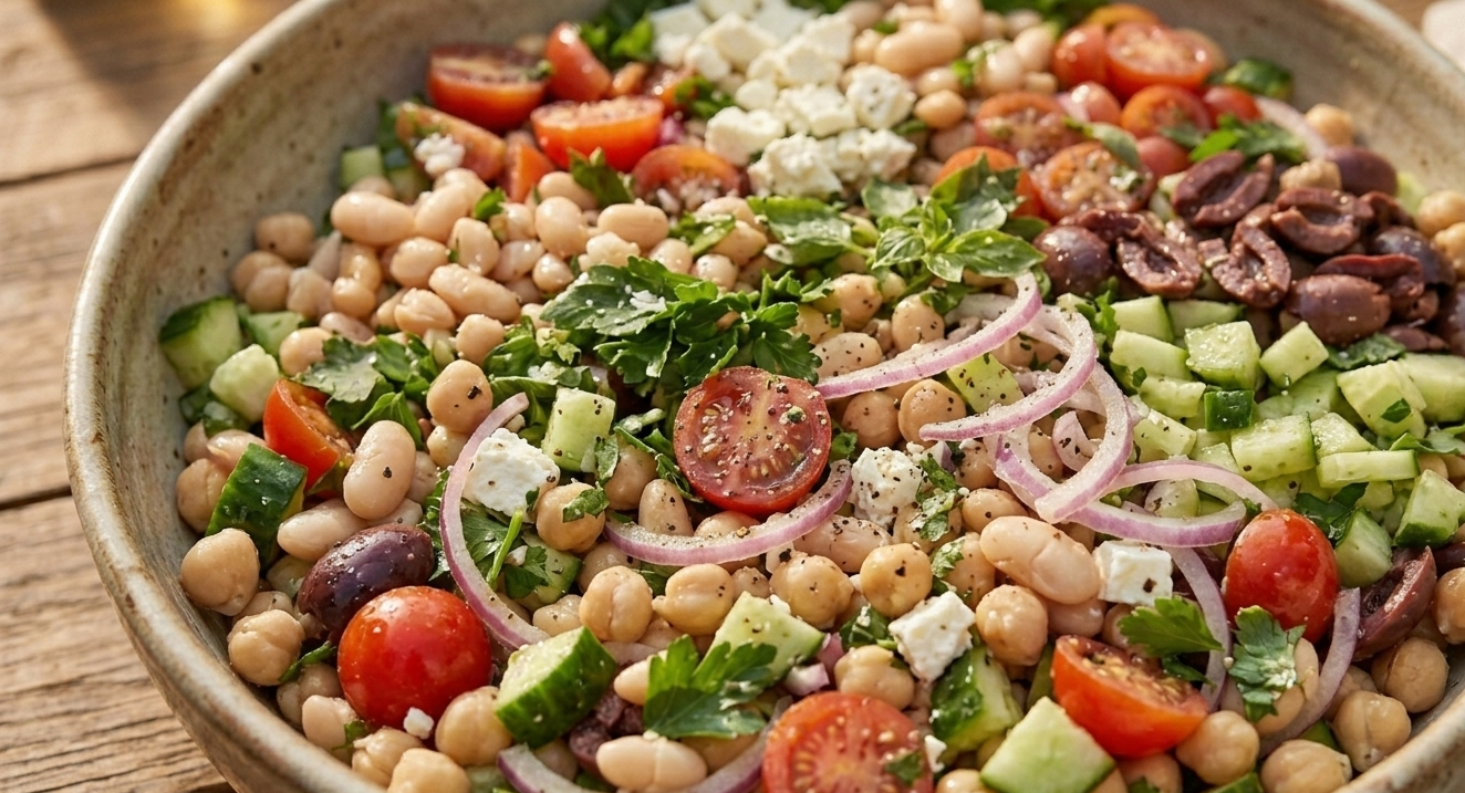Greek Bean Salad recipe using SALTOPIA Infused Sea Salts