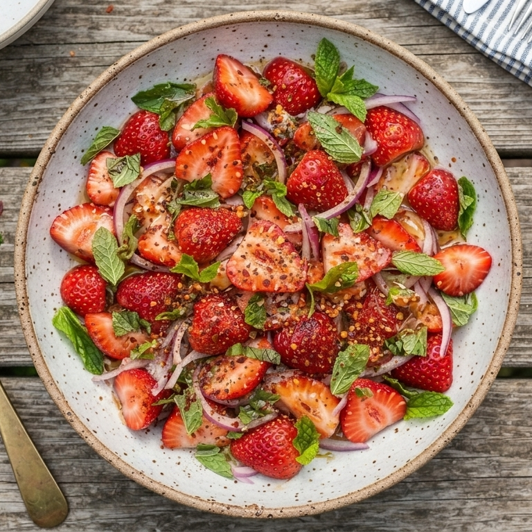 Strawberry Salad with Hot Honey & Fresh Mint