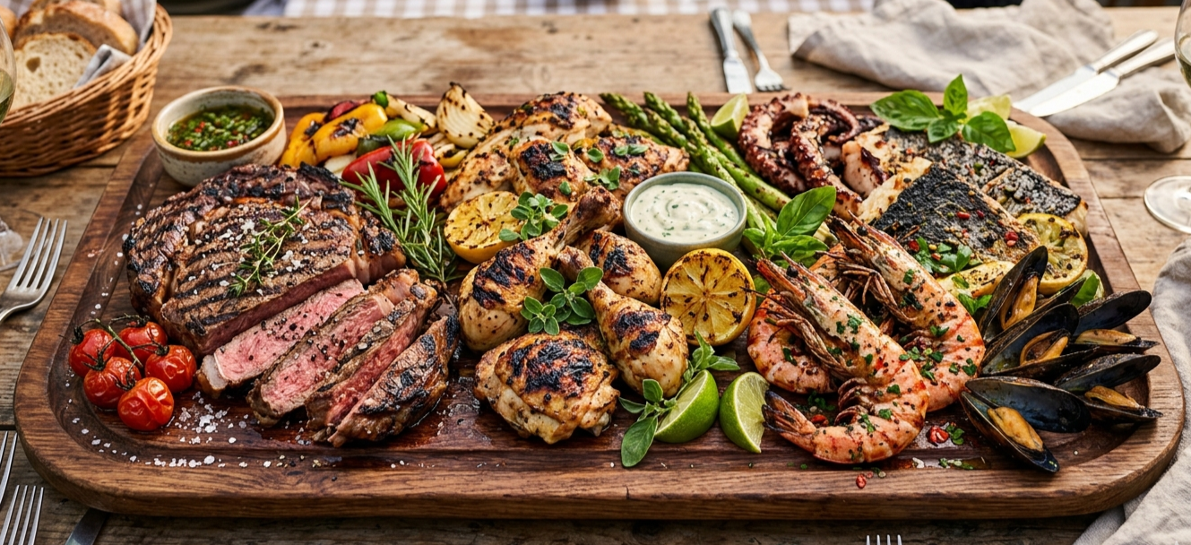 Grilled Steak, Grilled Chicken, Grilled Seafood