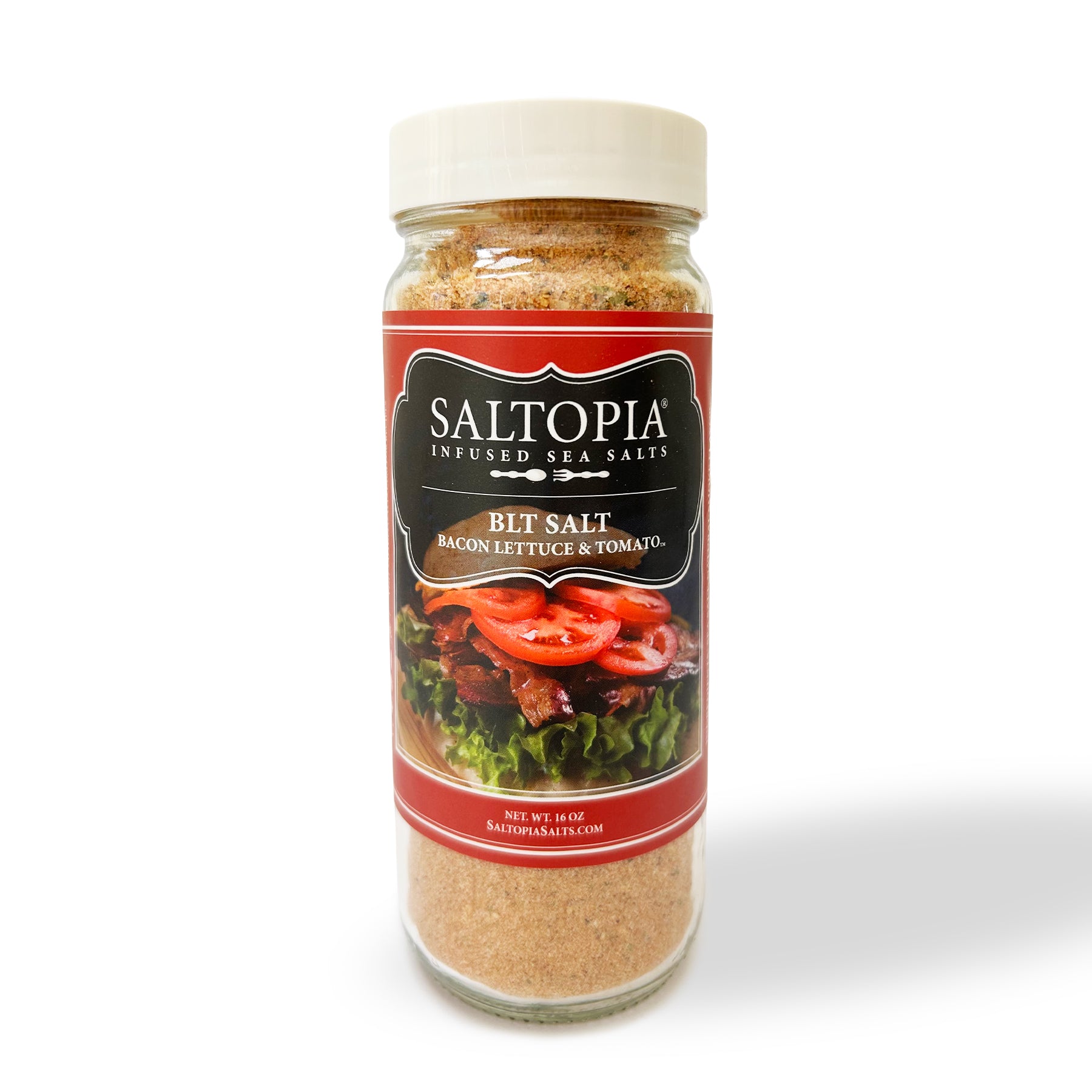 16oz bulk jar of BLT Seasoning with natural smoke, kale, and tomato for smoky flavor on eggs, chicken, and popcorn.