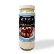 Vanilla bean and salted caramel raw cane sugar for coffee, tea, pancakes, waffles, and as a natural baking sugar substitute.