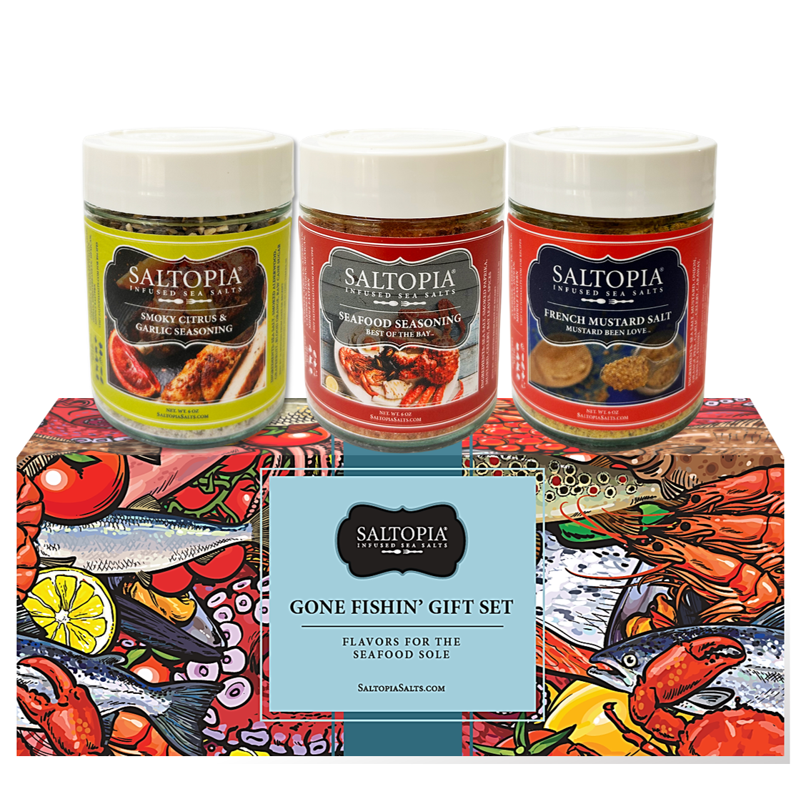 Seafood seasonings gift set featuring gourmet spice blends for fish, shrimp and seafood recipes
