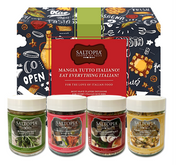 Italian food seasoning gift set with Parmesan Black Truffle salt, Cabernet wine rub, Rosemary, and Italian Herb blends for pasta and meats.