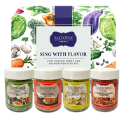 Low sodium seasoning gift set with Italian Herbs, Sweet Smoky Mustard, Lemon Herb, and Southwestern blends for healthy meal prep.