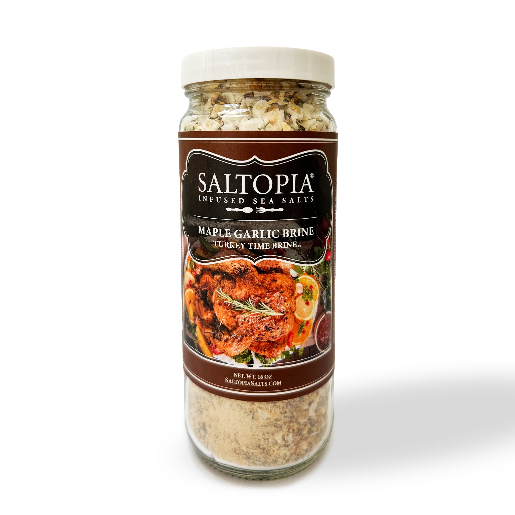 Award-winning garlic and maple turkey brine kit with thyme and sea salt for juicy Thanksgiving turkey, holiday poultry, and pork loin.