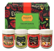 Mexican food seasoning gift set with Mexican blend, Lime Garlic salt, Hot Honey, and Garlic Onion sea salt for tacos, nachos, and margaritas.