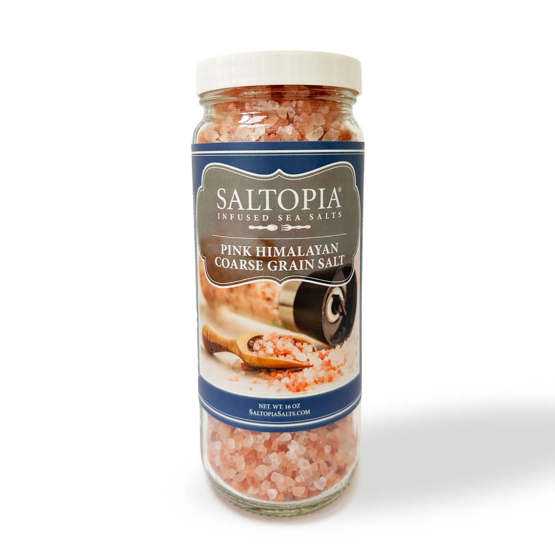 Chef-grade coarse Pink Himalayan salt for refillable grinders and steak crusts, featuring 84 trace minerals for clean-label gourmet cooking.