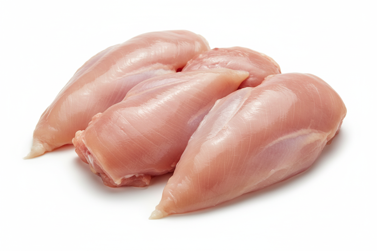 multiple raw chicken breasts isolated
