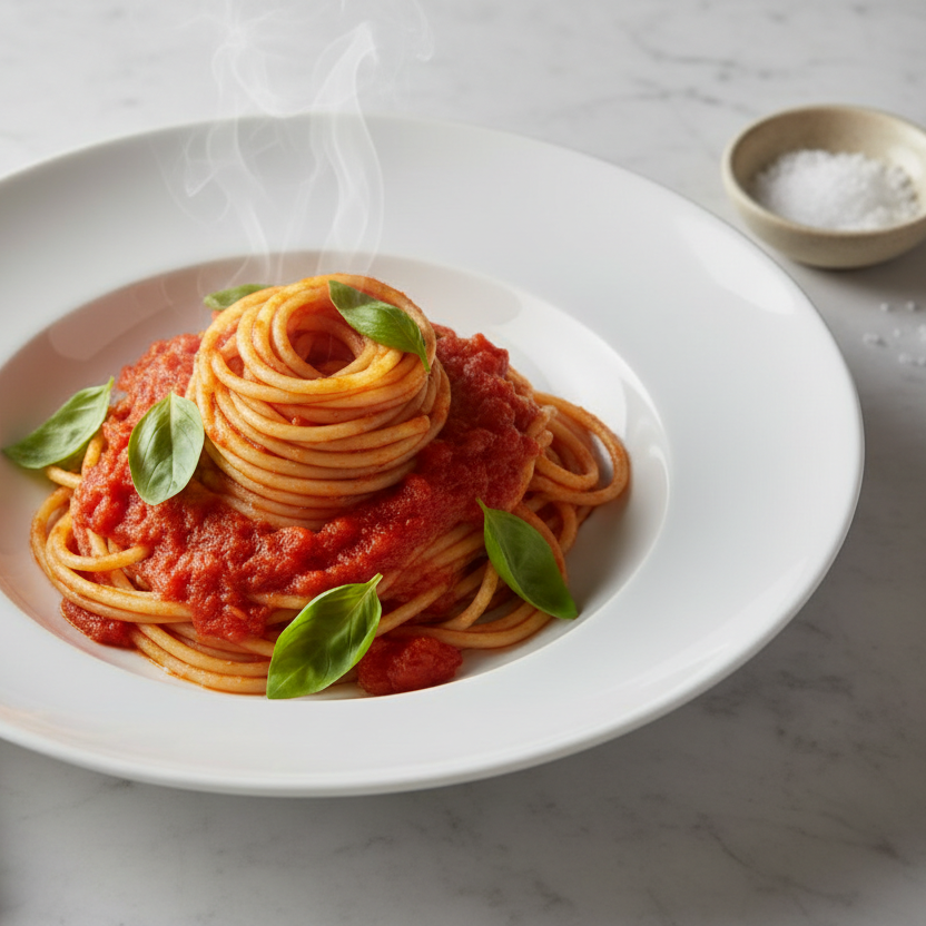 pasta dinner with marinara sauce